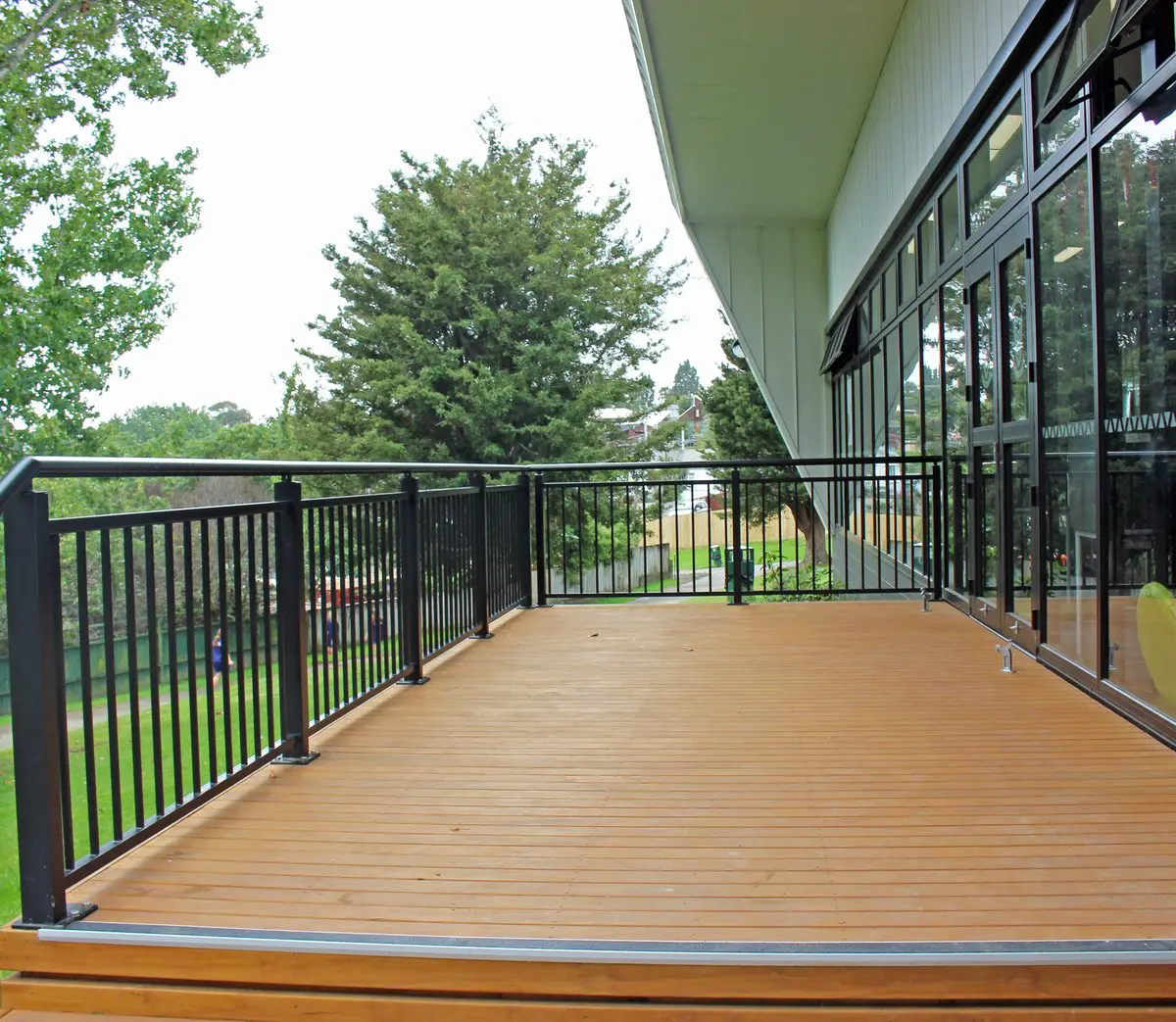 Aluminium balustrade and handrail on a commercial deck in Auckland