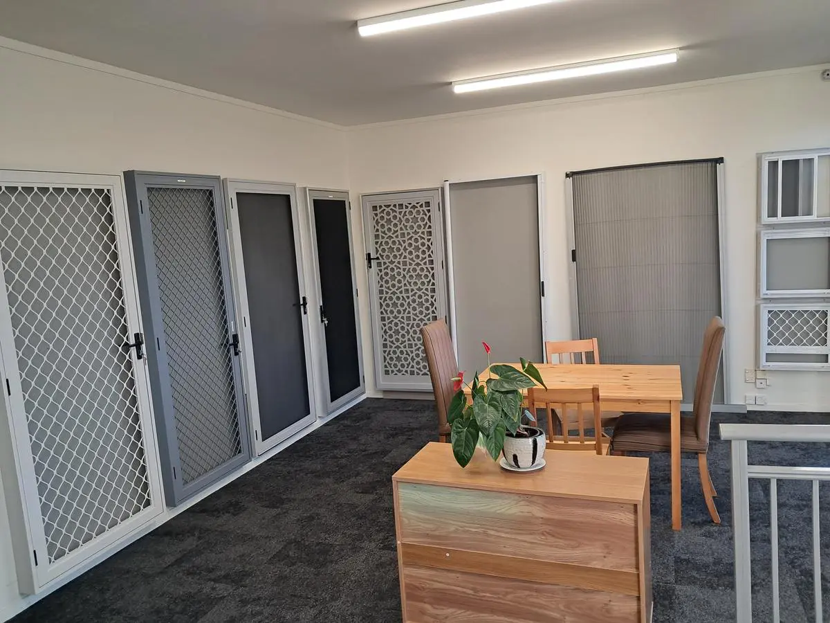 Security screen doors and insect screens on display at the StaySafe HomePlus showroom in Penrose, Auckland