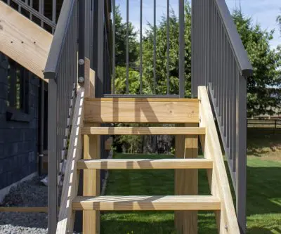 Viking baluster balustrade on outdoor stairs with a classic handrail in Ironsand